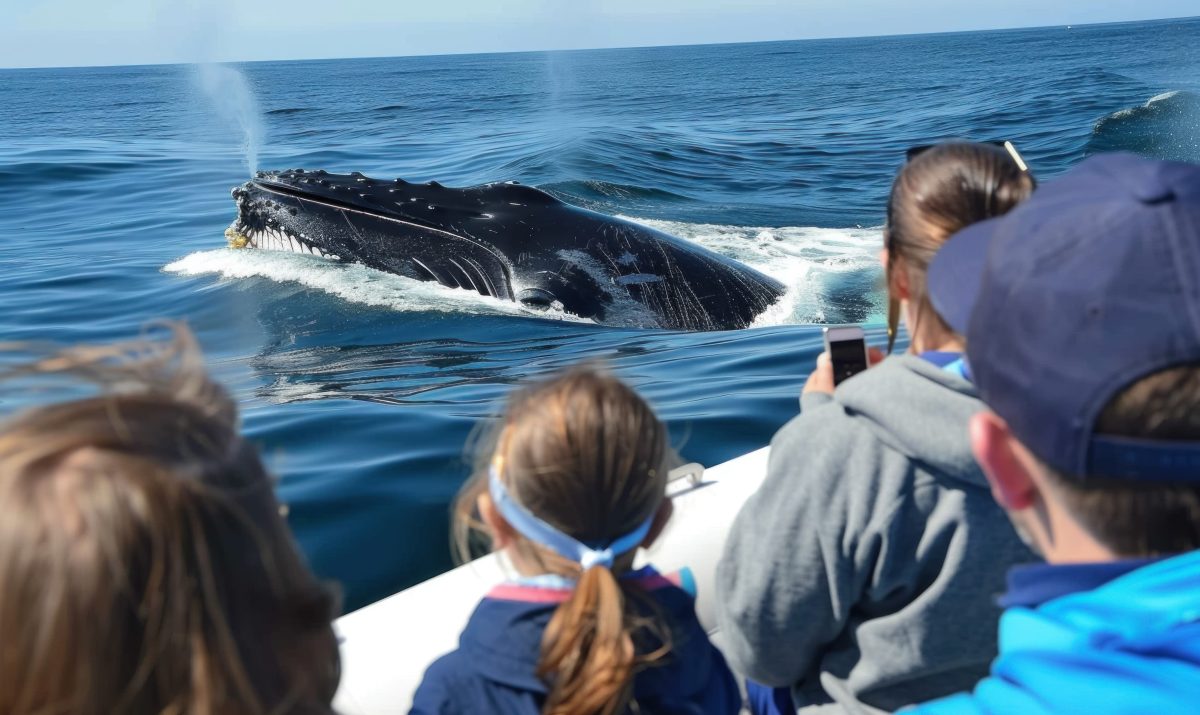 Close Encounter with a Majestic Whale on a Sunny Ocean Adventure Close Encounter with a Majestic Whale on a Sunny Ocean Adventure