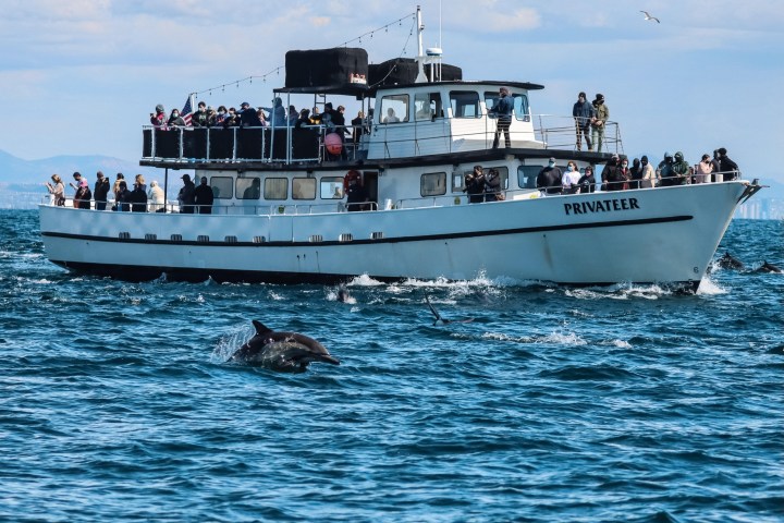 a small boat in a large body of water